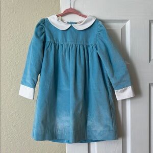 Blue Dress with Long Puff Sleeves and Peter Pan Collar